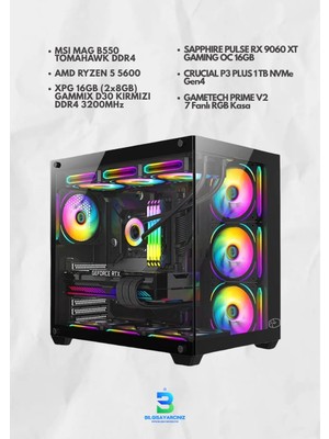 OEM Rx 9060 Xt 16GB Gaming Pc | Ryzen 5 5600 | 16GB Ram | 1tb Nvme SSD | 2k Ultra Oyuncu Bilgisayarı