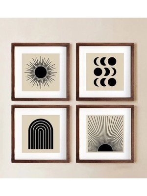 Wooden Factory Geometrik Sanat Güneş ve Ay Evreleri Ahşap Tablo Seti Modern Tasarım