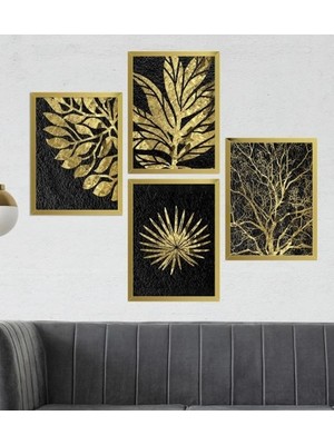 Wooden Factory Siyah ve Gold Detaylı Aynalı Altın Pleksli Çerçeveli Mdf Tablo
