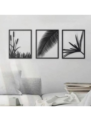 Wooden Factory 3 Lü MDF Palm Tablo Duvar Dekoru 90x25 cm Modern Tasarım Ahşap Malzeme