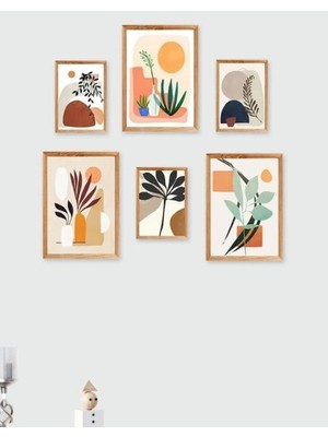 Wooden Factory 6 Pcs Wooden Frame Look Decorative Gift Boho Botanic Wall Art Mdf Painting Set