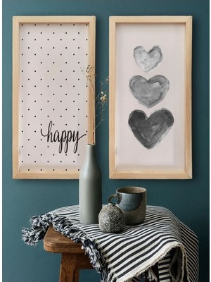 Wooden Factory Üçlü Kalp ve Benekli Happy Ahşap Çerçeve Set