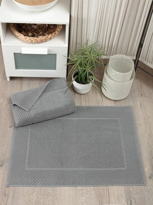 Sevim 2'li Diyagonal Çizgili Ayak Havlusu Seti - %100 Pamuk Havlu Takımı - 50X70 cm - Antrasit