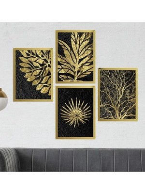 Wooden Factory Siyah ve Gold Detaylı Aynalı Altın Pleksli Çerçeveli Mdf Tablo