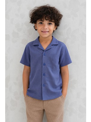 Hawai Çizgili Modal Gömlek 1-8 Yaş Indigo Mavi