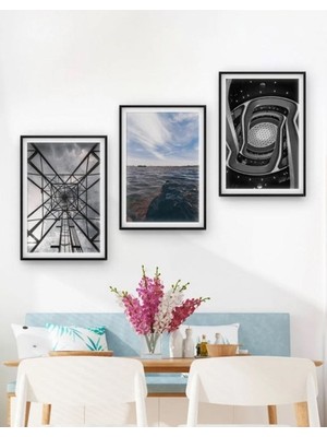 Wooden Factory 3'lü Ev, Oturma Odası, Salon, Ofis, Yatak Odası Çerçeve Görünümlü Duvar Mdf Tablo Seti