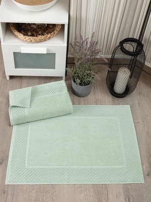Sevim 2'li Diyagonal Çizgili Ayak Havlusu Seti - %100 Pamuk Havlu Takımı - 50X70 cm - Yeşil