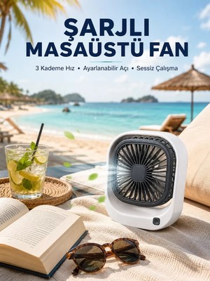 Asil Sepet Asiltech Şarjlı Masaüstü Fan 3 Kademeli Hız Ayarlı Güçlü Hava Akışı
