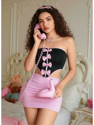 Marsilyan Kadın Pembe Etekli Fiyonk Detaylı Gece Elbisesi Şık Tasarım