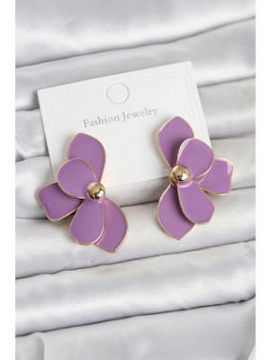 Marsilyan Mey Ithalat® Mor Mineli Lotus Model Pirinç Kadın Küpe