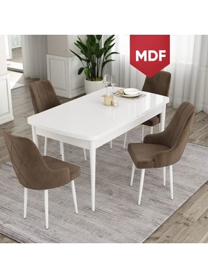 Canisa Concept Ram Serisi MDF 80 x 132 cm Açılabilir Masa Takımı, Beyaz Masa 4 Sandalye