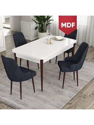 Canisa Concept Ram Serisi MDF 80X132 Açılabilir Yemek Masası Takımı Beyaz Masa Kahverengi Ayak 4 Sandalye