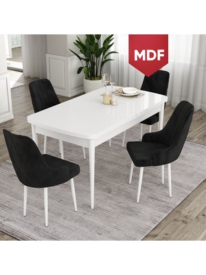 Canisa Concept Ram Serisi, MDF 80 x 132 cm Açılabilir Masa Takımı, Beyaz Masa 4 Sandalye