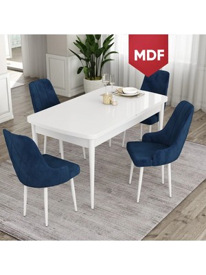 Canisa Concept Ram Serisi, MDF 80 x 132 cm Açılabilir Masa Takımı, Beyaz Masa 4 Sandalye