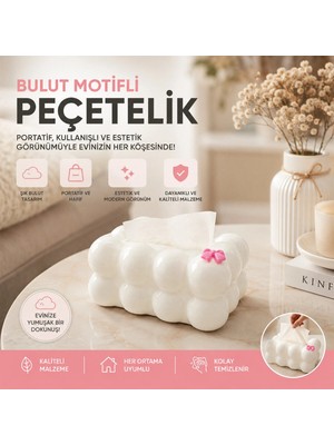 Tios Shop Krm 19X12.5X8.5CM Beyaz Yaylı Masaüstü Bubble Dekoratif Bulut Peçetelik (5047) Krm