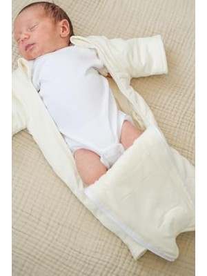 Pamuk Bebek Uyku Tulumu - Elyaf Dolgulu ve Kolay Alt Değiştirme Için Çift Fermuarlı (Krem, 3-6 Ay)