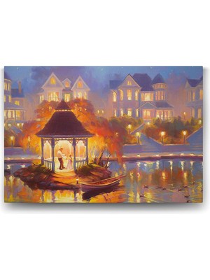 Çardak Altında Işıklı Gece Tablosu - 45X30CM