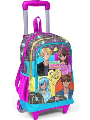 Işıklı Tekerlekli Anime Çekçek Okul ve Seyahat Çantası Kız Çocuk Gri
