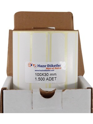 Al Hızlı Al Kuşe Etiket 100MM x 30MM Ruloda 1500 Adet 40MM Çapında Baskısız Barkod Yazıcı Etiketi