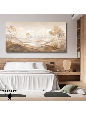 Gaagart Panoramik Kanvas Tablo Soft Dağlar Kuşlar ve Orman Manzara