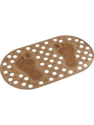Premium Serisi Banyo - Küvet Içi Kaydırmaz Vantuzlu Ayak Desenli Paspas 66,5 x 36,5 Cm, Kahve