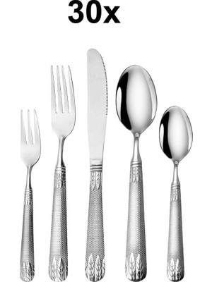 30 Parça 6 Kişilik Gri Çelik Yemek Kaşık Çatal Bıçak Set CIN740BY