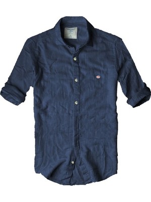 Gulf Bird Slim Fit Italyan Kesim Gerçek Keten Gömlek--Lacivert--