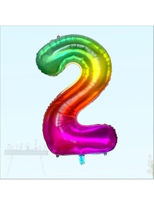 Süsle Bebek ve Parti 2 Yaş Rakam Folyo Balon, 100 cm - Gökkuşağı