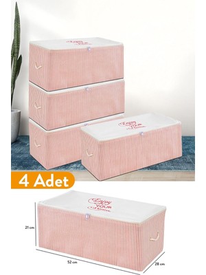 Adet - Küçük Boy Baskı Detaylı Pembe Çizgili Hurç 52 x 28 x 21 cm