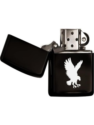 Kartal Tasarımlı Siyah Benzinli Metal Çakmak