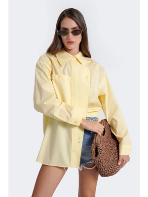 Thalure Kadın Sarı Pat Detaylı Oversize Gömlek