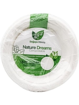 Roll-Up Nature Ekolojik Karton Kağıt Parti Tek Kullanımlık Tabak - 18 Cm. - 50 Adetlik 1 Paket