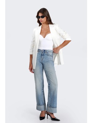 Thalure Kadın Beyaz Keten Blazer