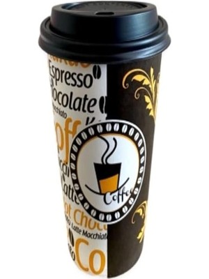 12 Oz Siyah Kapaklı Tutamaçlı Karton Bardak Kahve Kağıt Bardak Sleeve 300 ml - 100'LÜ Siyah Kapaklı Tutamaçlı