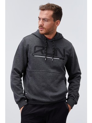 Tommy Life Antrasit Melanj Yazı Nakışlı Standart Kalıp Kapüşonlu Erkek Sweatshirt - 87887