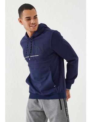 Tommy Life İndigo Yazı Nakışlı Standart Kalıp Kapüşonlu Erkek Sweatshirt - 87887