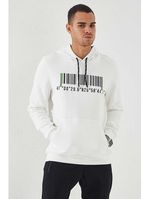 Tommy Life Ekru Nakışlı Kanguru Cep Standart Kalıp Kapüşonlu Erkek Sweatshirt - 87839