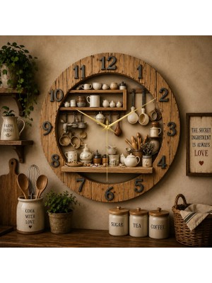 AA Shop Mutfak Renkli Baskı Desenli Sayılı Hediyelik Ahşap Sessiz Tablo Duvar Saati