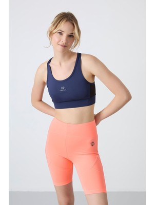 Tommy Life İndigo Çapraz Sırt Detaylı Slim Fit U Yaka Pedli Kadın Spor Büstiyer - 97121