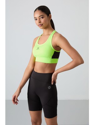 Tommy Life Neon Sarı Çapraz Sırt Detaylı Slim Fit U Yaka Pedli Kadın Spor Büstiyer - 97121