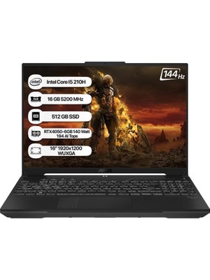 Asus Tuf Gaming F16 FX607VU-RL142 I5 210H 16GB 512GB RTX4050-6GB 140W FreeDOS 16" 144Hz Notebook