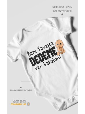 Morivo Kids Beni Yavaşça Dedeme Ver Bakalım Kısa Kollu Bebek Body %100 Pamuk