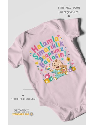 Morivo Kids Halamla Şımarıklık Seansımız Başlasın Kısa Kollu Bebek Body %100 Pamuk