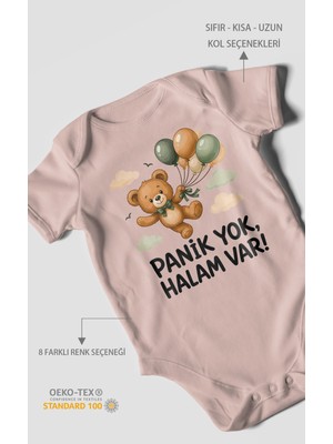 Morivo Kids Panik Yok, Halam Var! Kısa Kollu Bebek Body %100 Pamuk