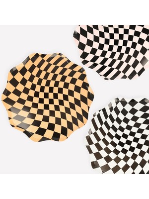 Checker Dinner Plates - Bayramı Damalı Tabaklar 8'li