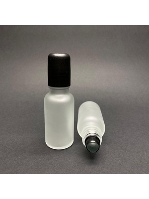 20 ml Buzlu Cam Roll On Şişesi, Siyah Kapaklı Cam Esans Şişesi 20 cc x 3 Adet