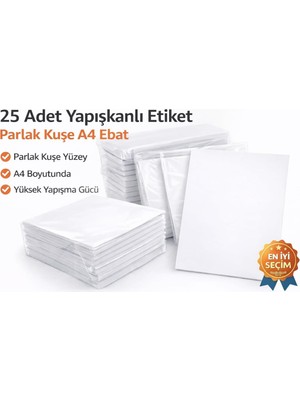 Adcoat 25 Adet Yapışkanlı Etiket Parlak Kuşe A4 Ebat