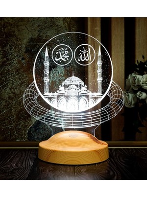 Allah Hz. Muhammed Yazılı Camii 3D LED Lamba