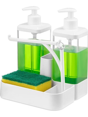 Sıvı Sabunluk ve Seti - Yüzük Bez Askılı Sünger Hazneli 2X350 ml 2li Sıvı Sabunluk