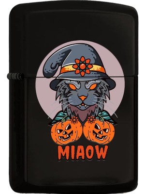 Halloween Tasarımlı Renkli Baskılı Siyah Benzinli Metal Çakmak